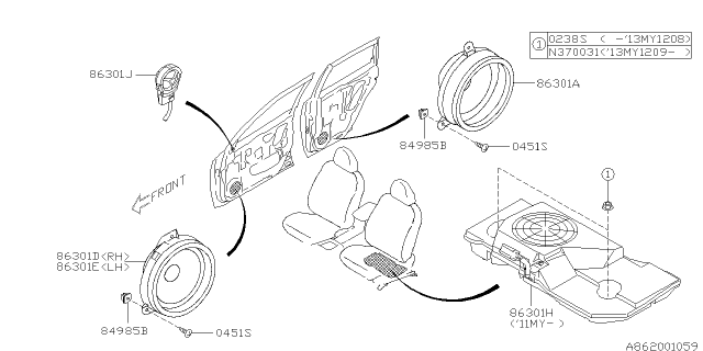 2012 Subaru Forester Audio Parts - Speaker Diagram