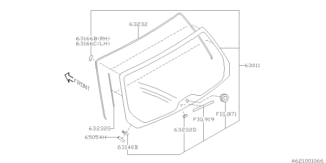 2009 Subaru Forester Dam Rubber Rear Gate Glass Diagram for 63232SC000
