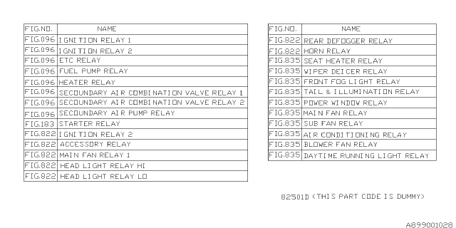 2009 Subaru Forester Relay Chart Diagram