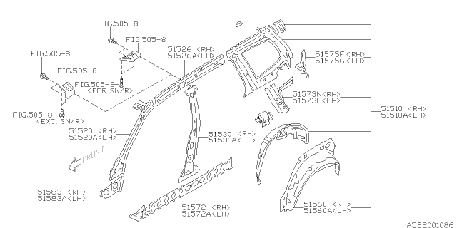 2011 Subaru Forester Reinforcement Rear Quarter Inner LH Diagram for 51572SC0109P