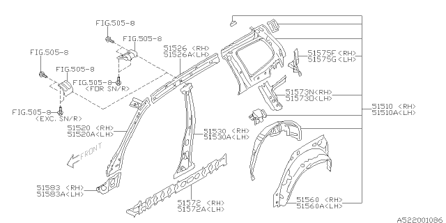 2011 Subaru Forester Quarter Panel Complete Rear In LH Diagram for 51510SC1019P