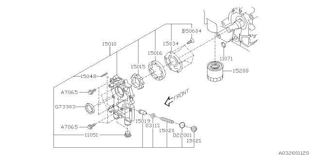 2011 Subaru Forester PB001133 Elem Complete Oil Filter Diagram for 15208AA130