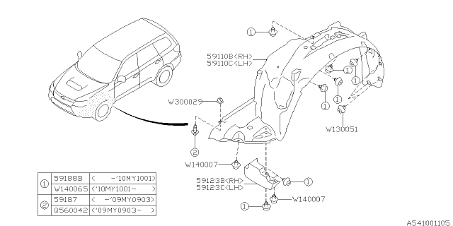 2009 Subaru Forester Mudguard Diagram 1