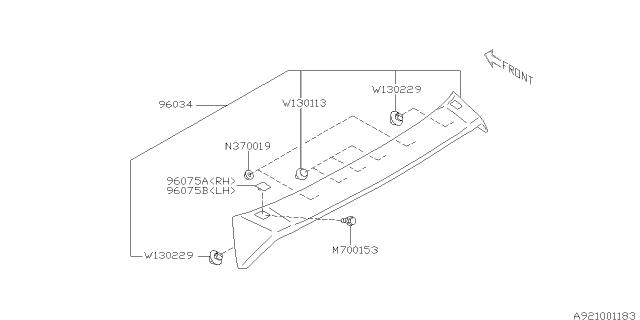 2013 Subaru Forester Roof Spoiler Assembly Diagram for 96031SC011U7
