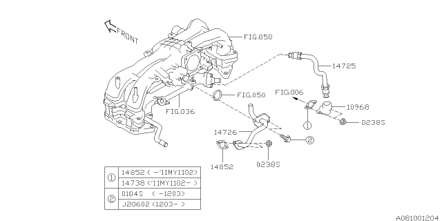 2011 Subaru Forester Adapter EGR Pipe Diagram for 10968AA030