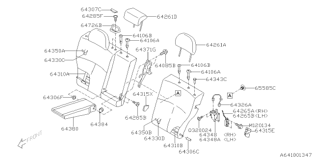 2011 Subaru Forester Head Rest Assembly Rear Out Diagram for 64261SC310AP