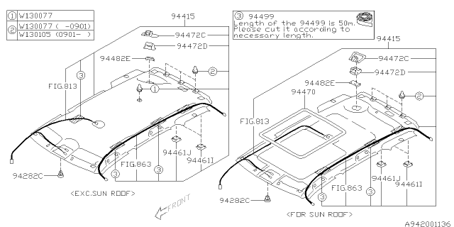 2009 Subaru Forester PB001056 Trim Panel Roof Diagram for 94420SC010LO