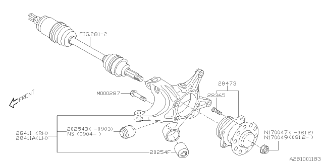 2010 Subaru Forester Housing Assembly Rear LH Diagram for 28411SC010