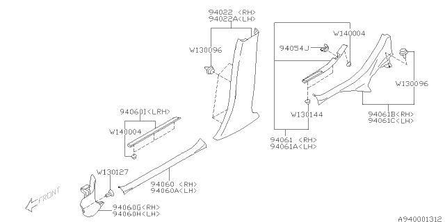 2010 Subaru Forester Trim Panel B Pillar Lower Rear Diagram for 94022SC000LL