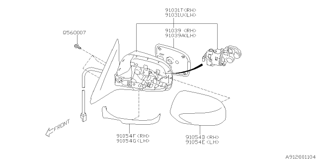 2010 Subaru Forester Door Mirror Unit Kit LH U Diagram for 91029SC050