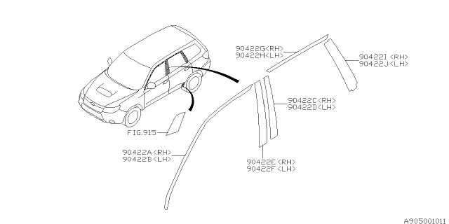 2012 Subaru Forester Tape Front Door SASH Rear LH Diagram for 90422SC030