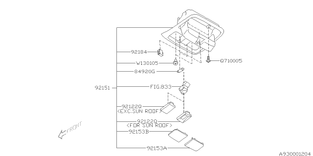 2010 Subaru Forester Console Assembly Over Head Sun Diagram for 92151SC030LO