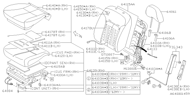 2010 Subaru Forester Front Seat Back Rest Cover Complete Diagram for 64150SC240AP