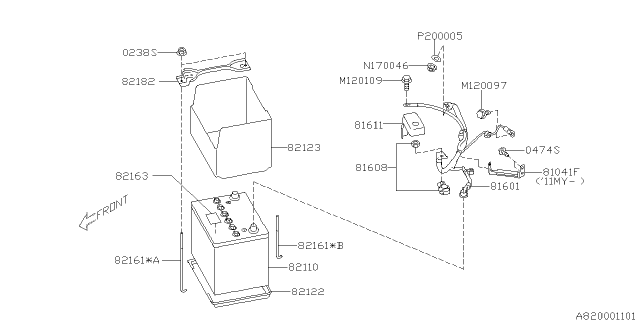 2011 Subaru Forester Battery Positive Cable Assembly Diagram for 81601AG050