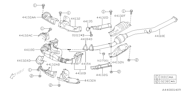 2010 Subaru Forester Front Catalytic Converter Diagram for 44620AB630