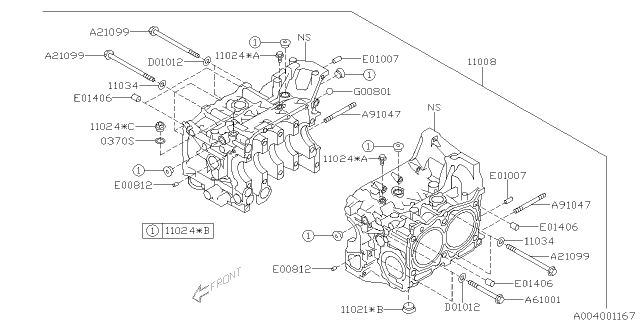 2012 Subaru Forester Block Assembly Cylinder Diagram for 11010AB220