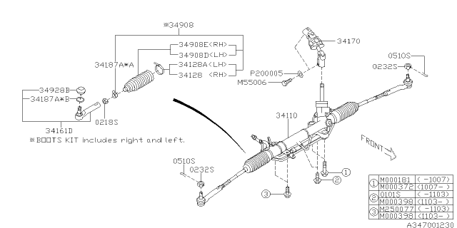 2011 Subaru Forester Steering Universal Joint Assembly Diagram for 34170SC020