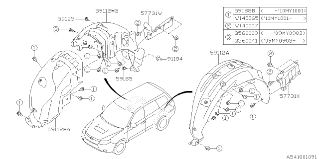 2009 Subaru Forester Mud Guard Rear LH Diagram for 59122SC010