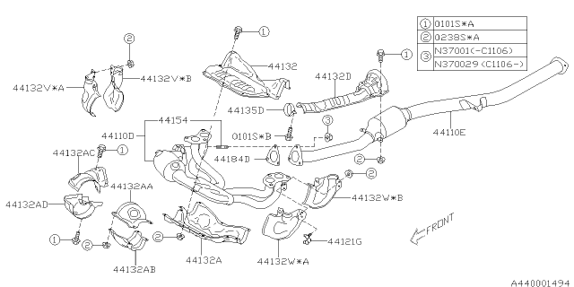 2011 Subaru Forester Front Exhaust Complete Pipe Diagram for 44620AC580