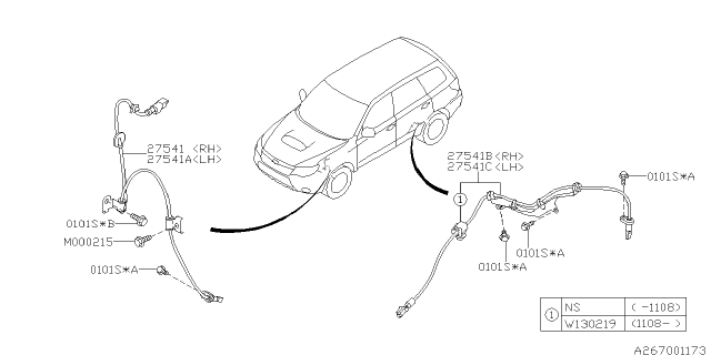 2010 Subaru Forester Sensor Assembly Abs Rear LH Diagram for 27540SC010