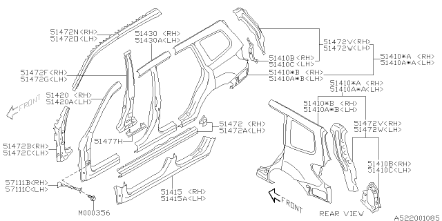 2012 Subaru Forester Pillar Complete Center Out LH Diagram for 51429SC0109P