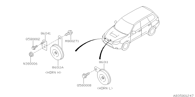 2011 Subaru Forester Bracket Assembly Horn Diagram for 86041SC000