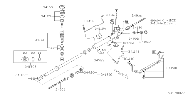 2011 Subaru Forester Power Steering Gear Box Rack Assembly Diagram for 34116AG000