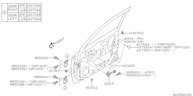 2009 Subaru Forester PB000982 Panel Assembly Front Door Diagram for 60009SC0109P
