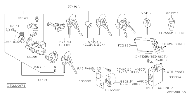 2009 Subaru Forester Key Lock Set Glove Box Diagram for 57494FG000