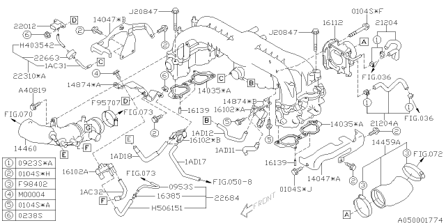 2012 Subaru Forester Gasket Intake Manifold Diagram for 14035AA570