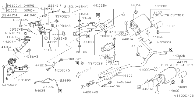 2009 Subaru Forester MUFFLER Assembly RH Diagram for 44300SC130