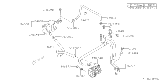 2010 Subaru Forester Hose Assembly P/S Diagram for 34610AG030