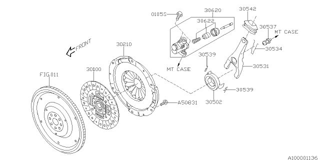 2013 Subaru Forester Clutch Release Lever Diagram for 30531AA220