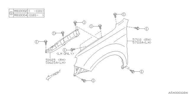 2009 Subaru Forester Fender Complete Front LH Diagram for 57120SC0309P