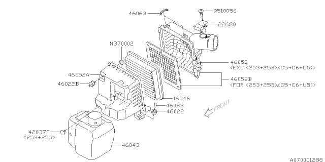 2009 Subaru Forester Element Air Cleaner Diagram for 16546AA090