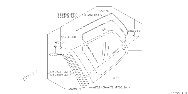 2009 Subaru Forester Glass Rear Quarter RH Diagram for 65209SC000