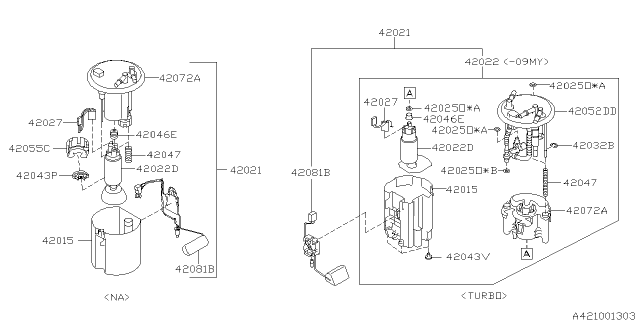 2009 Subaru Forester Fuel Pump Assembly Diagram for 42021AG040