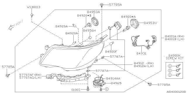 2009 Subaru Forester Lens & Body Head Lamp RH Diagram for 84912SC060