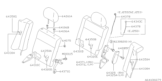 1998 Subaru Forester Hinge Assembly RECLINING Diagram for 64371FC012