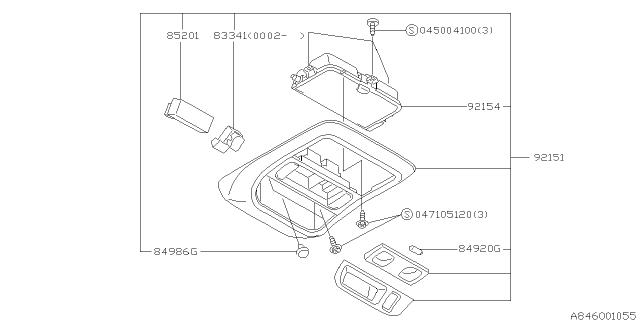 2002 Subaru Forester Over Head Console Assembly Diagram for 84621FC031NE