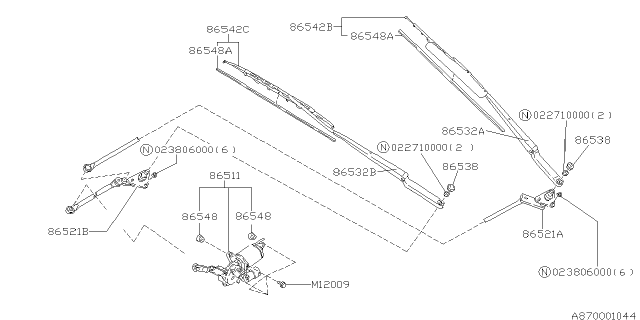 1998 Subaru Forester WIPER Link Assembly Diagram for 86521FC020