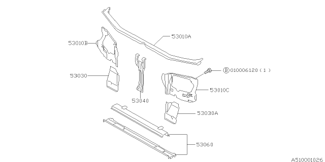 1998 Subaru Forester Stay Complete Hood Lock Diagram for 53040FC000