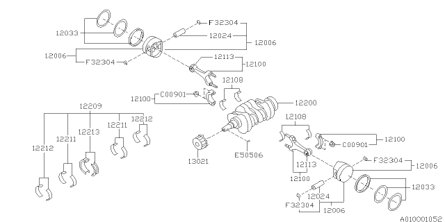 1999 Subaru Forester Piston Set Diagram for 12006AB060