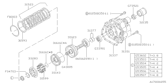 1998 Subaru Forester Case Complete Extension Diagram for 31331AA053
