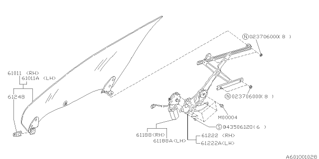 1999 Subaru Forester Regulator Assembly Front RH Diagram for 62112FC000