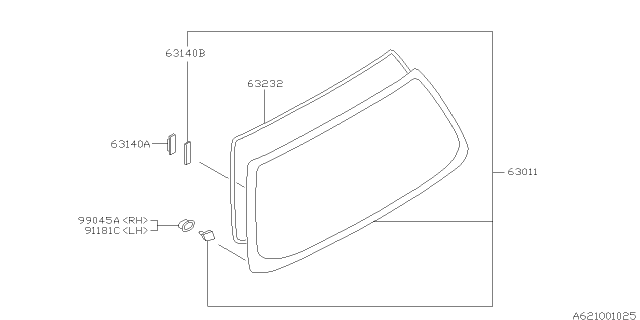 1998 Subaru Forester Glass Rear Gate Diagram for 60203FC001