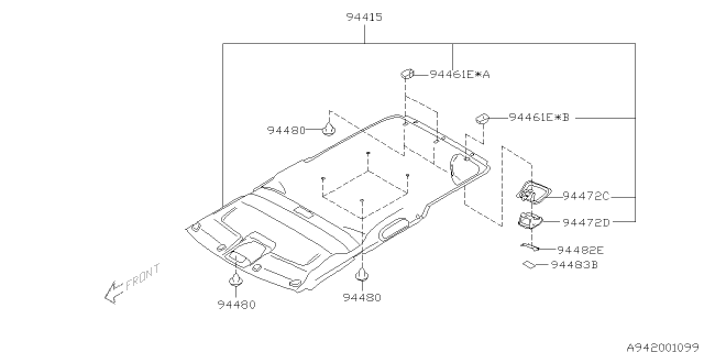 2002 Subaru Forester Trim Panel Roof Diagram for 94410FC091GB