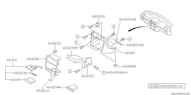 1999 Subaru Forester Bracket Diagram for 66201FC030