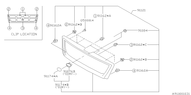 2001 Subaru Forester Front Grille Diagram