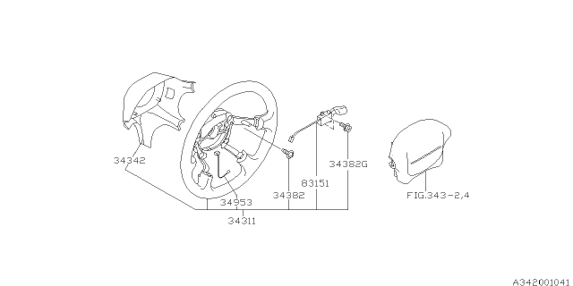 1999 Subaru Forester Steering Wheel Assembly Diagram for 34311AC421ML